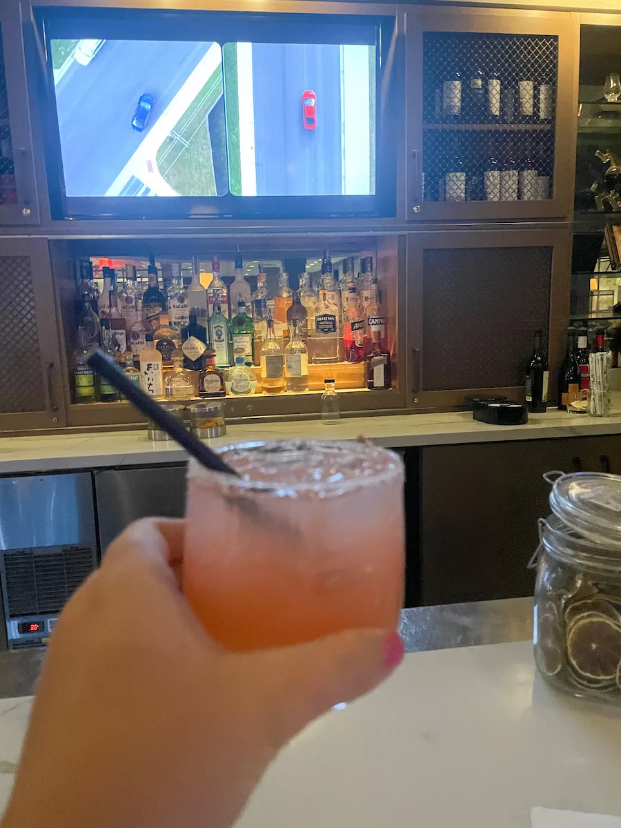 View of a cocktail at a bar in the Washington Marriott Georgetown Hotel