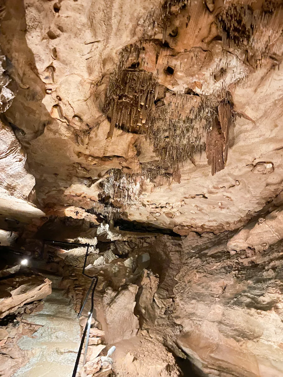 Cave formations and walkway inside Crystal Cave. 