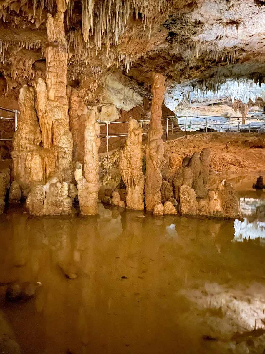 Caves in Missouri - View of inside of Onondaga Cave State Park showcasing portion of cave where the Lost River runs through. 