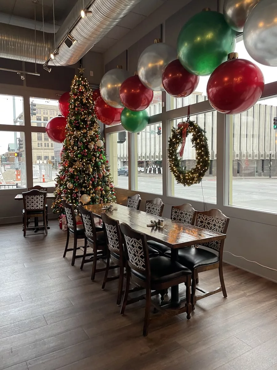 Image of table and chairs for seating at Me and Billys restaurant in downtown Davenport 