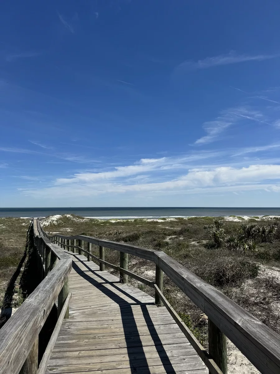 Boardwalk over the dunes to the beach at Kathryn Abbey Hanna Park in Jacksonville, FL
