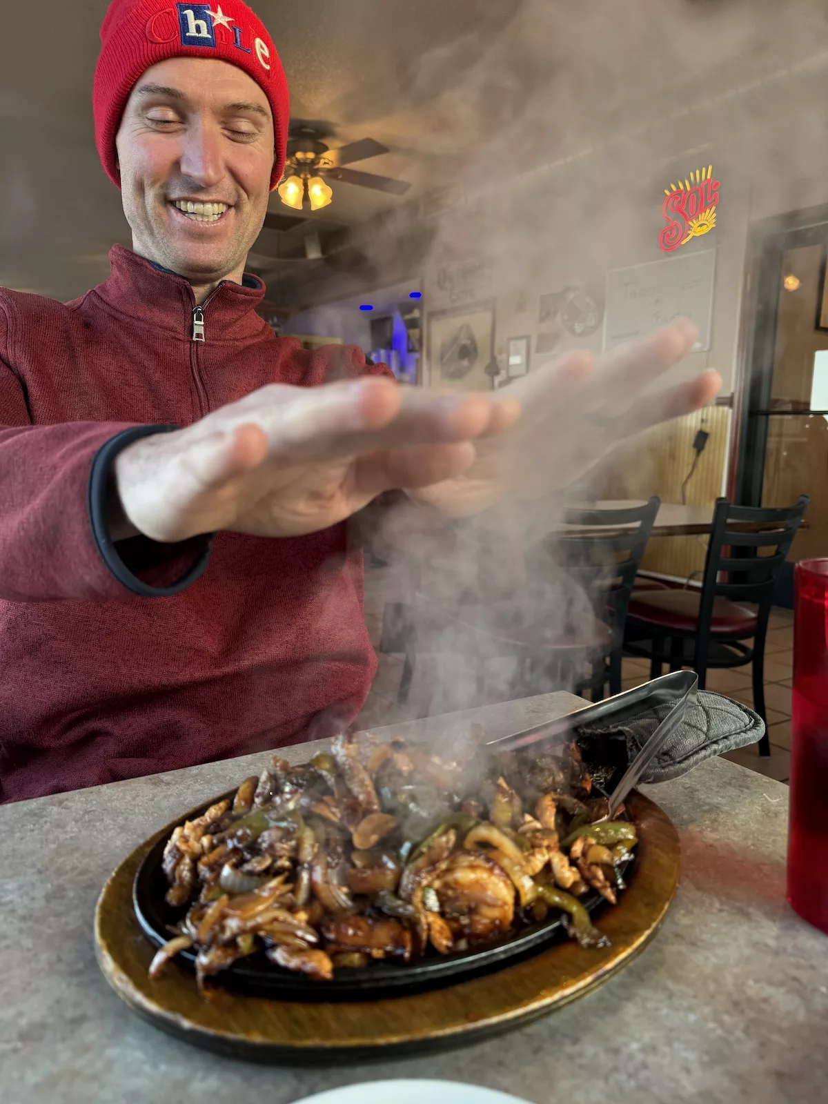 Steaming Chicken and shrimp fajitas from el tarasco - Ashland, WI
